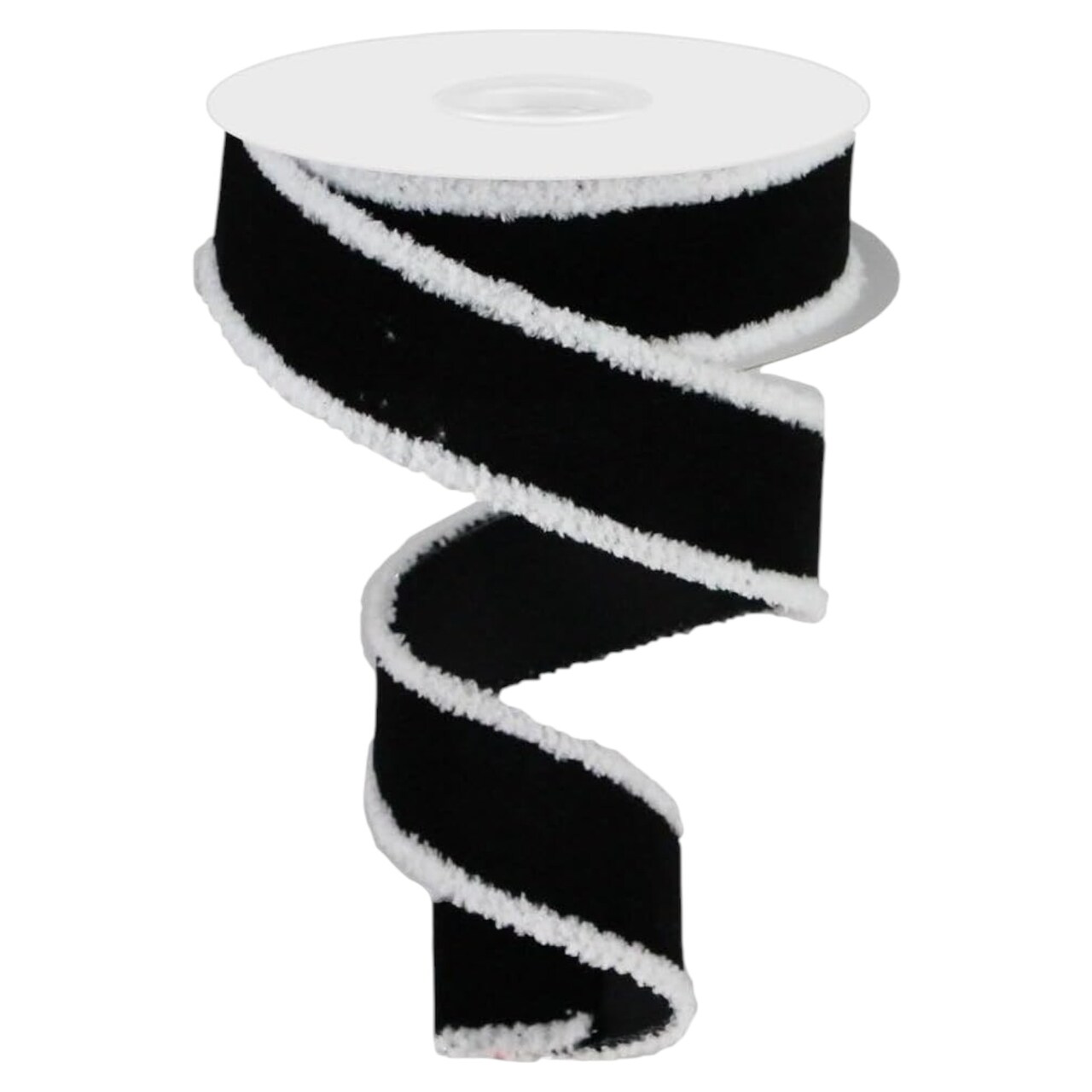 RG Ribbon: Black Velvet with White Trim 1.5" - 2.5" Wide x 10 Yards - For Bows, Wreaths, Crafts, and Decorations